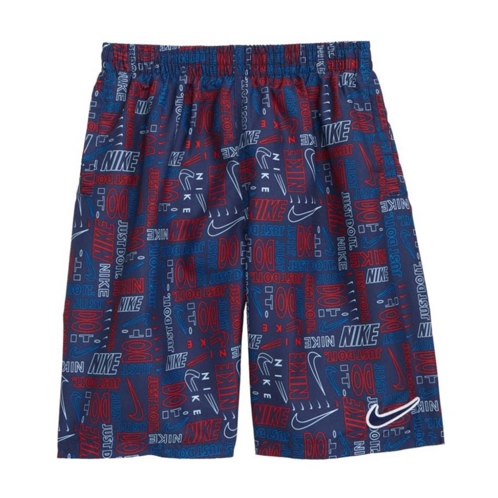 Nike Boys' Logo Mash-Up Breaker 8” Volley Shorts blue red size small